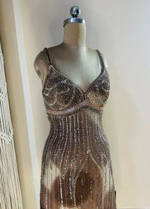 Brown Heavy Embellished Midi Length Dress