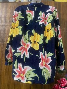 Dark Blue Digital Printed Crush Pleated Shirt