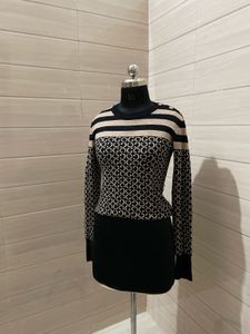 GUESS WOMEN&#39;S SWEATER JET BLACK/LIGHT RUM JACQUARD