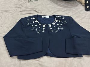 Crop open blazer with pearls