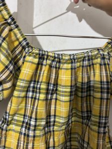 Yellow Gingham Puff Sleeves Top (sale)