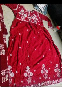 Red Embroidered Kurta Set