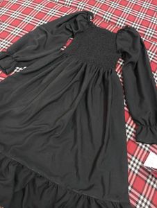 Black Smocked Ruffle Dress