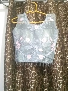 Lehanga Grey And Pink Flowers