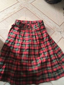 Red Plaid Pleated Skirt