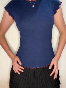 Cute Navy Ribbed Top