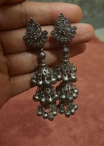 Boho Silver Jhumka Earrings
