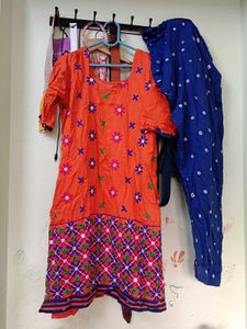 Orange Embroidered Kurti Set
