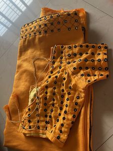 Mustard Embroidered Saree
