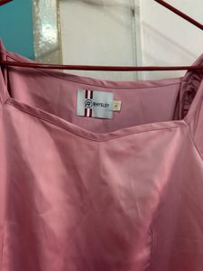 Pink Satin Puff Sleeve Dress