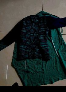 Stylish Green Knitted Girls Top with shrug