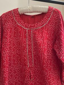 New Red Bandhani Printed Kurti long sleeves