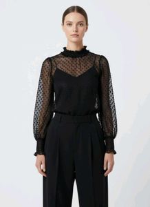 Chic Black Sheer Polka Dot Top