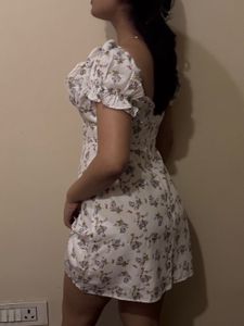 White Floral Puff Sleeve Mini Dress