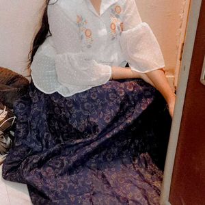 Set Of Floral Embroidered top With Long Skirt