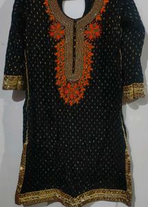 Black Heavy Work Stitched Kurti