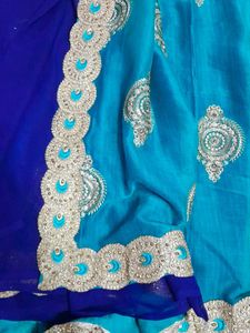 Blue Embellished Saree with wide border and cutwor