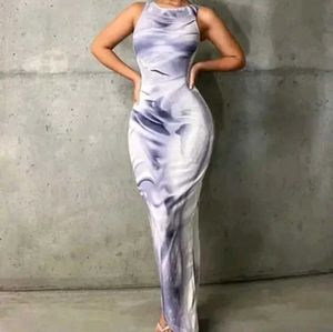 Elegant Marble Print Maxi Dress