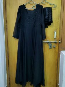 Elegant Black flared anarkali gown and dupatta set