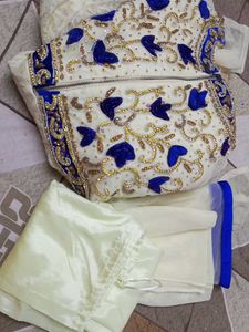 Elegant White &amp; Gold Embroidered Anarkali Dress