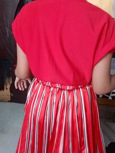 Cute Girls Red Striped Dress combo set
