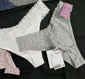 Lace Trim Thong Panties - 3 Pack