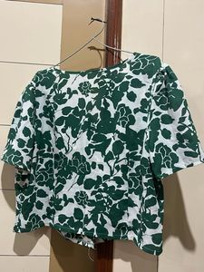 Floral Green &amp; White Top