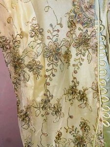 Elegant Gold Embroidered Dress with Sheer Jacket