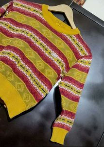 Musturd &amp; Maroon Printed Sweater For 4-5 Year Boy