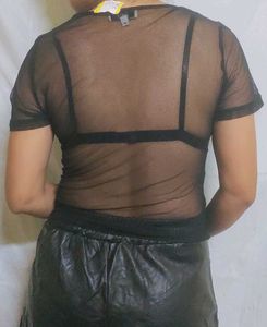 Black Mesh Top With Tag
