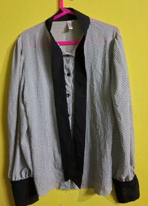 Checkered Blouse with Tie Neck M Size