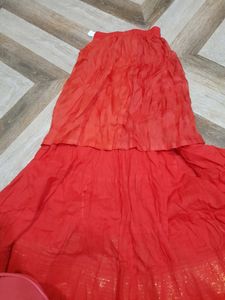 Red With Golden Zari Border Ethnic Skirt