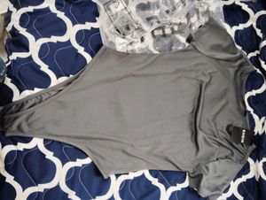 Shein Elegant Gray Short Sleeve Bodysuit