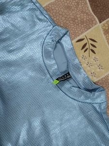 Tokyo Talkies Blue Metallic Crop Top