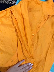 Orange Embroidered Button-Down Shirt(loose Fit)