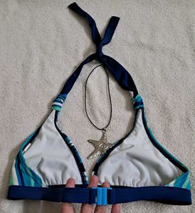 Y2k Striped Halter Neck Bikini Top