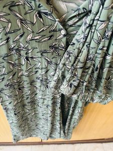 Sage Green Leaf Print Top