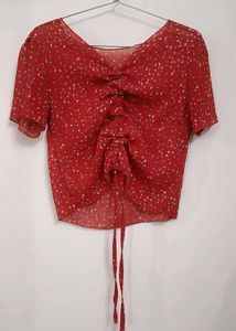 Red Floral Sheer Tie-Front Top