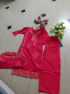Red Embroidered Kurta Set