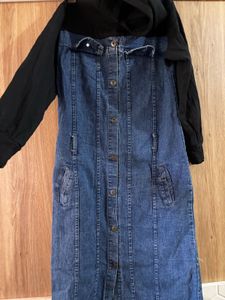 Korean Denim Maxi Dress W Hoodie