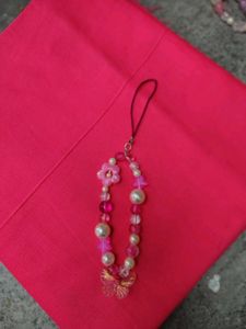 Cute Pink Beaded Phone Charm