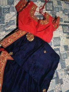 Navy Blue SareeWith Red Blouse