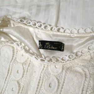 White Lace Top With Ruffle Sleeves For Women