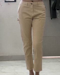 Women Beige Loose Fit Solid Cargos