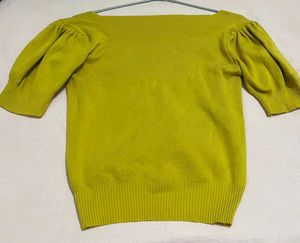 Mustard Cotton Crop Top | Fluffy Sleeves