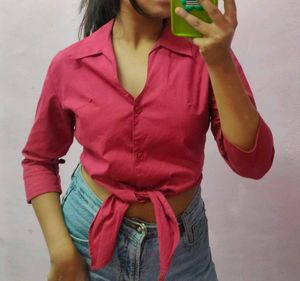 Dark Pink Shirt Knot Top