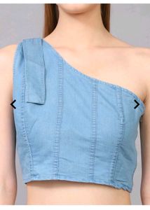 Denim One-Shoulder Crop Top