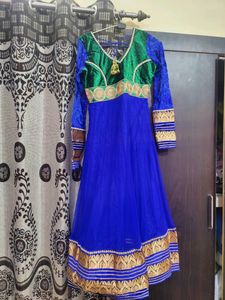 Elegant Blue &amp; Green Anarkali Dress