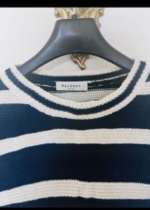 Striped Crop Low Shoulder Sweater