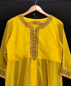 Women Yellow Kurti Set |  Length 47 Of Kurta